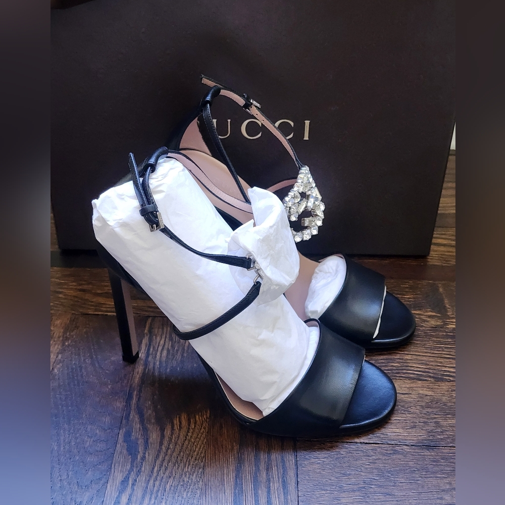 Brand New Gucci Women High Heel Nappa Charlotte Sandals GG Interlocking 9.5 - Picture 1 of 13